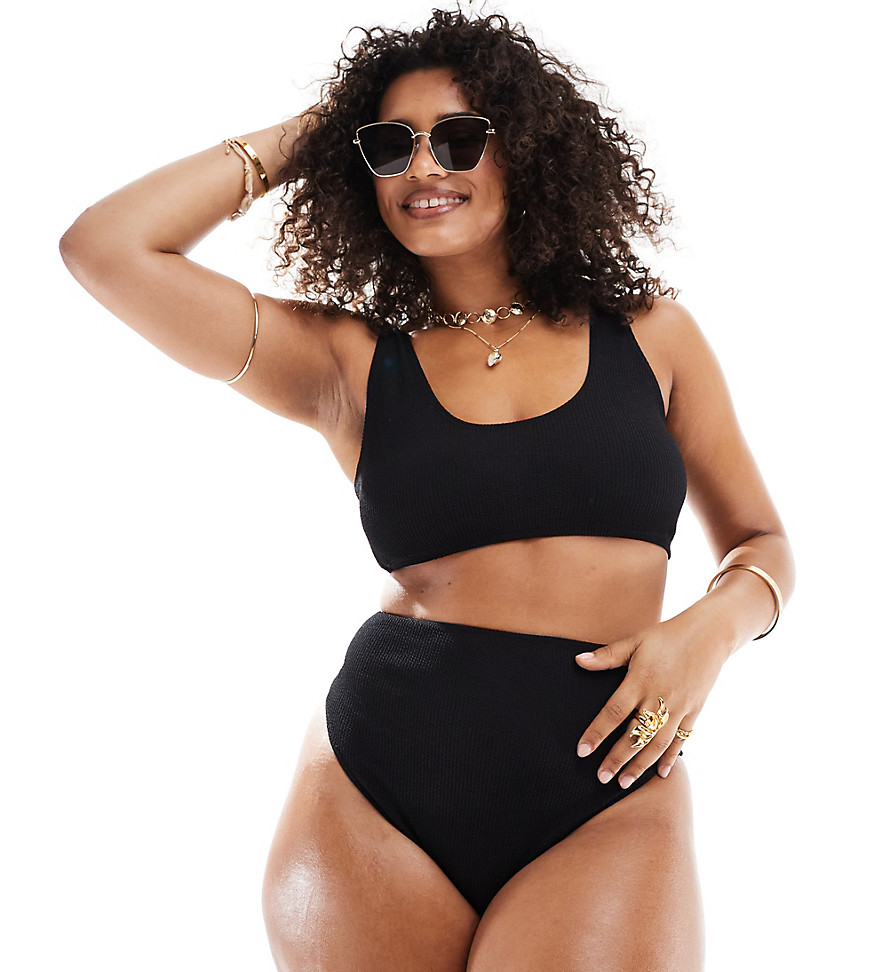 ASOS DESIGN Curve Amy mix and match crinkle skinny scoop crop bikini top in black