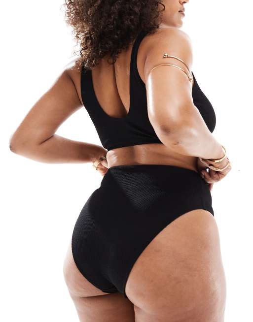 ASOS DESIGN Curve - Amy - Mix & Match - Bikinibroekje met hoge taille en textuur in zwart, 2 van 4