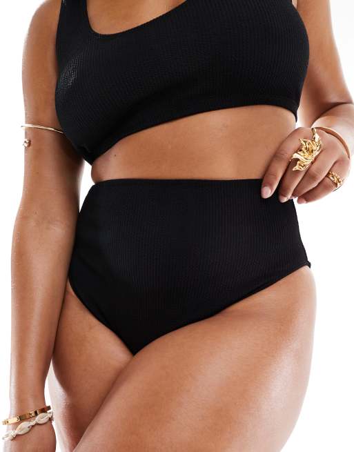 ASOS DESIGN Curve - Amy - Mix & Match - Bikinibroekje met hoge taille en textuur in zwart, 3 van 4
