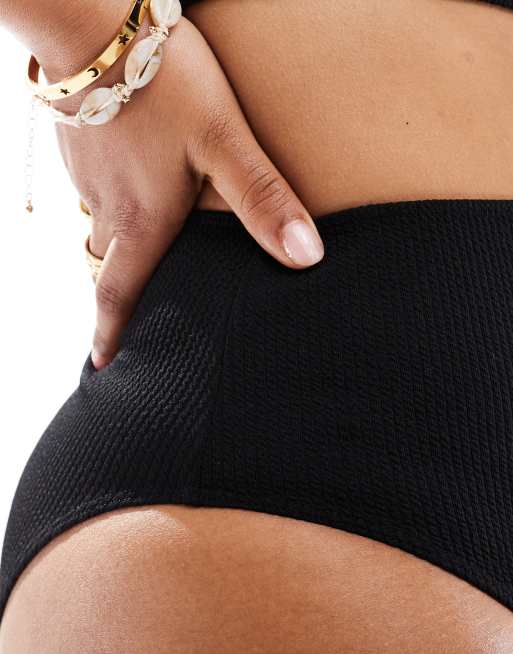 ASOS DESIGN Curve - Amy - Mix & Match - Bikinibroekje met hoge taille en textuur in zwart, 4 van 4
