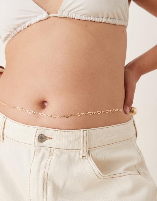 ASOS DESIGN Curve – Łańcuszek na brzuch z zawieszkami w kształcie serca w kolorze złota
