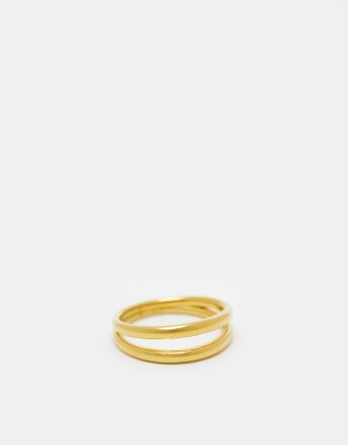 ASOS DESIGN Curve - Anello a doppia fascia in acciaio inossidabile resistente all'acqua dorato