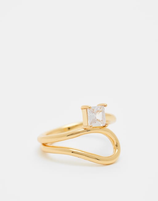 ASOS DESIGN Curve - Anello avvolgente placcato oro 14 kt con zirconia cubica in confezione regalo