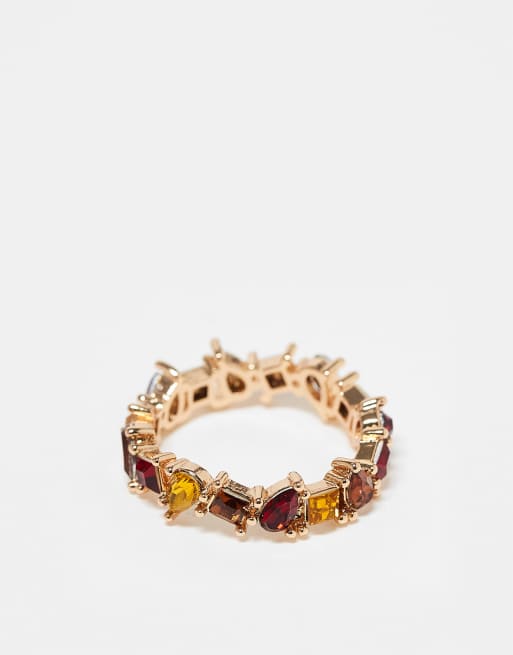 ASOS DESIGN Curve - Anello con cristalli multicolore color oro