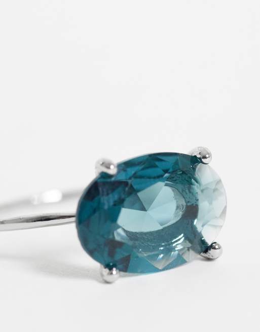 ASOS DESIGN Curve anello con pietra turchese in finitura color argento, 2 di 3