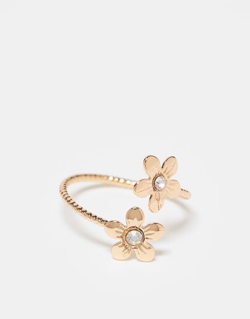 ASOS DESIGN Curve - Anello delicato avvolgente a fiori color oro