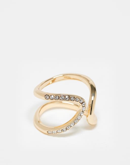 ASOS DESIGN Curve - Anello dorato con design avvolgente e cristalli