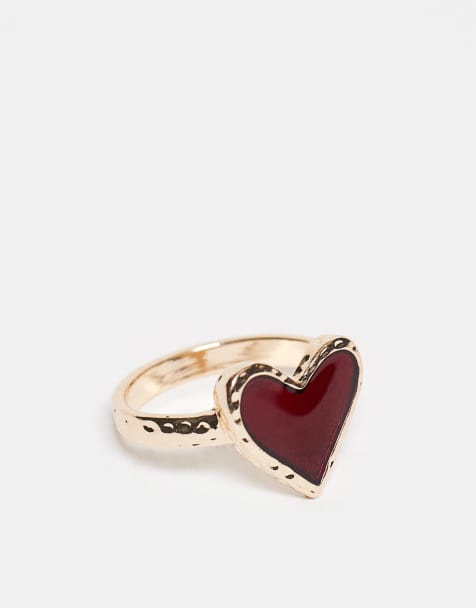 ASOS DESIGN Curve - Anello dorato con motivo con cuore in resina bordeaux - view 1