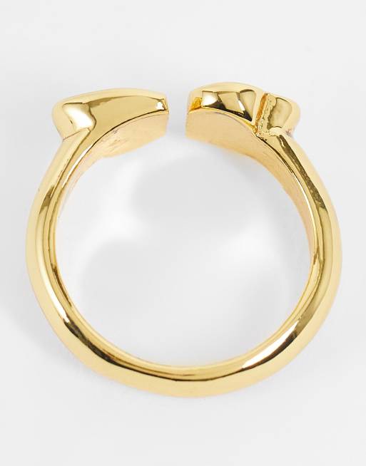 ASOS DESIGN Curve - Anello placcato oro 14k con doppio cuore, 3 di 4