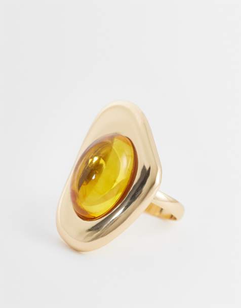ASOS DESIGN Curve - Anello tonalità oro effetto fuso con pietra color ambra - view 1