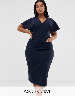 asos design angel sleeve midi pencil dress