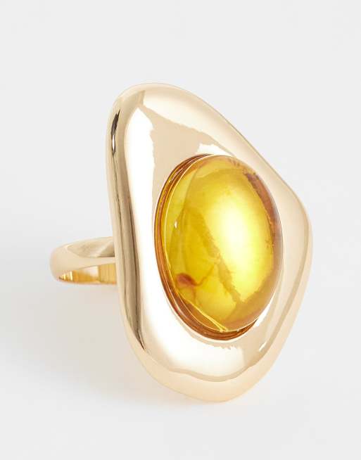 ASOS DESIGN Curve - Anillo dorado con dos piedras ámbar, 3 de 3
