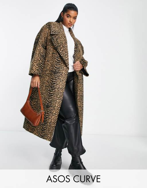 ASOS DESIGN Curve animal print formal coat in brown ASOS