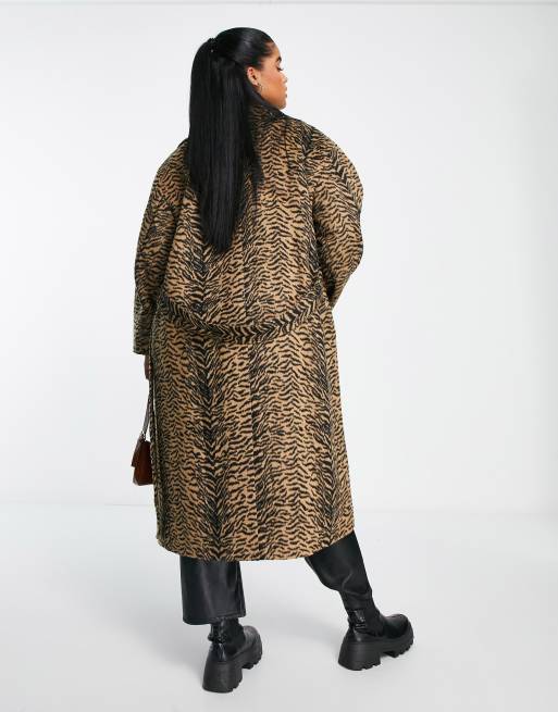 ASOS DESIGN Curve animal print formal coat in brown