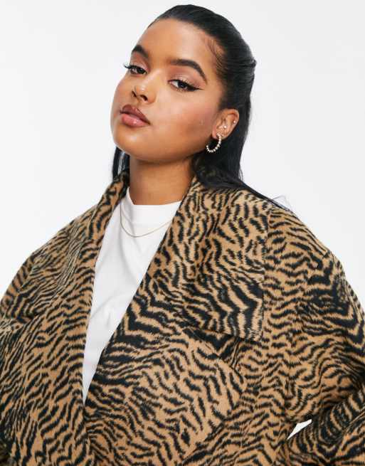 ASOS DESIGN Curve animal print formal coat in brown