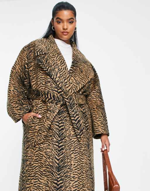 ASOS DESIGN Curve animal print formal coat in brown