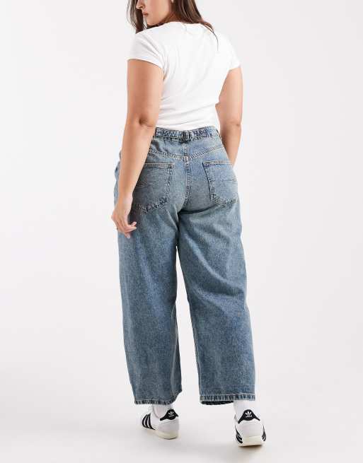 ASOS DESIGN Curve - Ankellange jeans i mørk vintage vask med tøndeformede ben og justerbar talje , 2 af 5