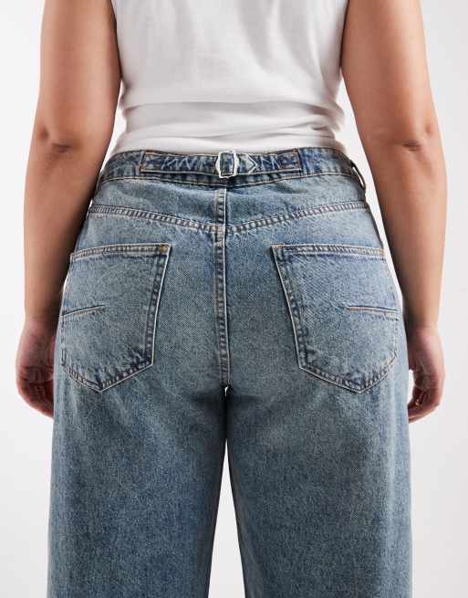 ASOS DESIGN Curve - Ankellange jeans i mørk vintage vask med tøndeformede ben og justerbar talje , 4 af 5