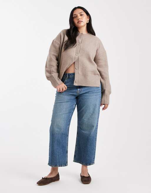 ASOS DESIGN Curve ankle grazer comfort stretch straight leg jean in mid blue