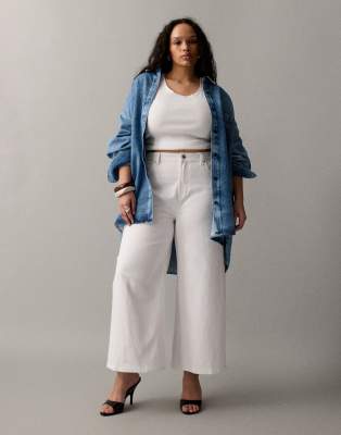 ASOS DESIGN Curve ankle grazer high waist straight wide leg jeans in white