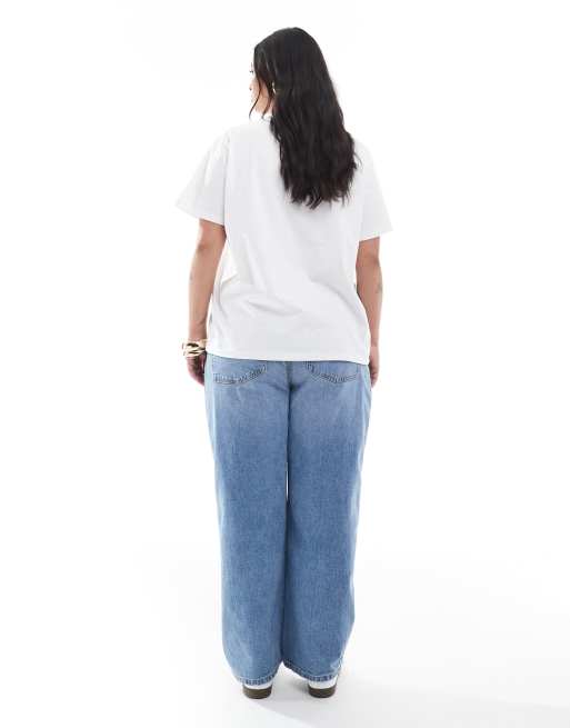 ASOS DESIGN Curve ankle grazer straight leg jeans in mid blue