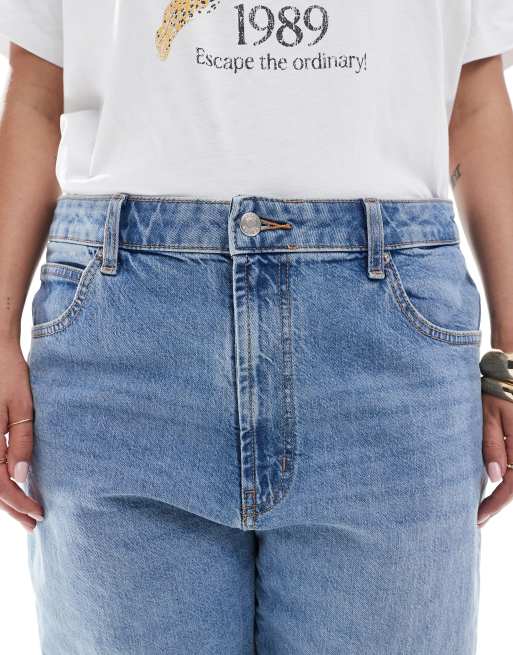 ASOS DESIGN Curve ankle grazer straight leg jeans in mid blue