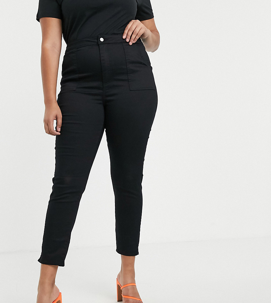Plus-size trousers by ASOS DESIGN For that thing you have to go to High rise Concealed fly button fastening Functional pockets Cropped length Skinny fit Cut very closely from hips to hem