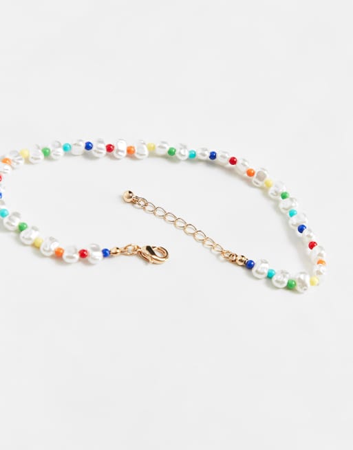 ASOS DESIGN Curve anklet with freshwater faux pearl and coloured beads, 2 of 4
