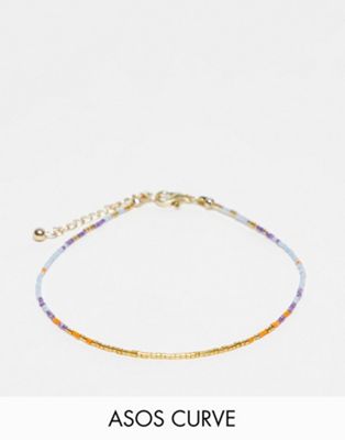 ASOS DESIGN Curve anklet with multicoloured beaded detail in gold tone