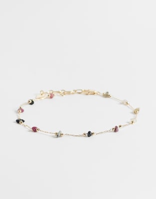 Asos Curve Asos Design Curve Anklet With Station Multi-colored Chippings In Gold