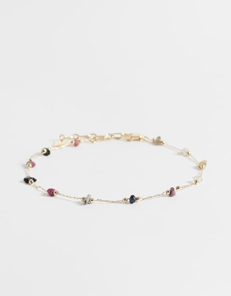ASOS DESIGN Curve anklet with station multi-colored chippings in gold tone - view 1