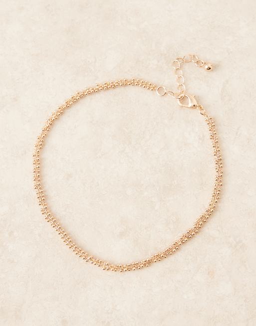 ASOS DESIGN Curve anklet with textured mini beads in gold tone, 3 of 3