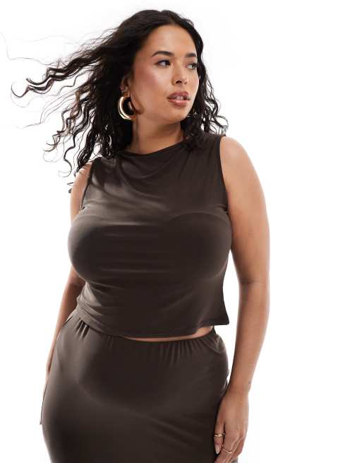 ASOS DESIGN Curve – Anschmiegsames Tanktop in Schokobraun, Kombiteil