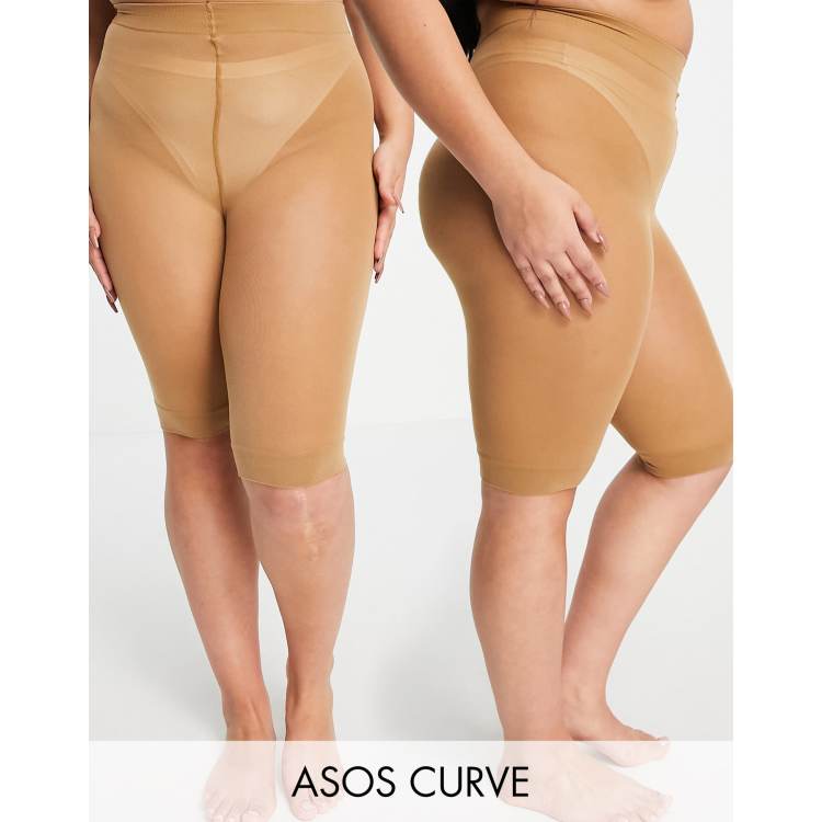 Humanistisk rekruttere Forkert ASOS DESIGN Curve anti-chafing shorts 2 pack in Golden Bronze | ASOS