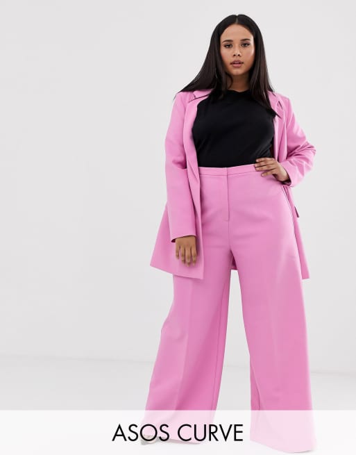 ASOS DESIGN Curve – Rosafarbener Anzug im Wickeldesign mit Gürtel, 3 von 3