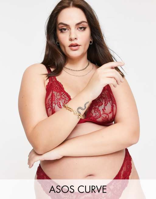 Asos Design Curve Arabella Lace Soft Triangle Bra In Red Asos