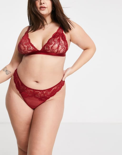 ASOS DESIGN Curve Arabella lace thong in red, 3 of 4