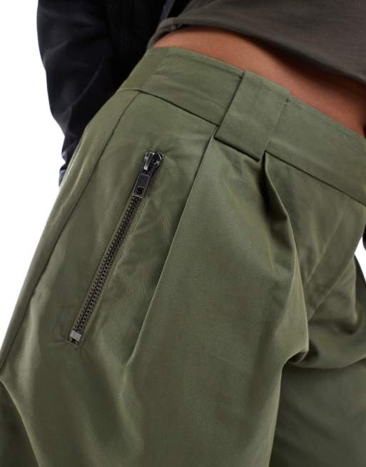 ASOS DESIGN Curve arch leg zip detail pants in khaki green , 3 of 5