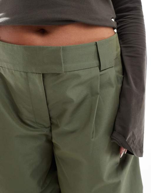 ASOS DESIGN Curve arch leg zip detail pants in khaki green
