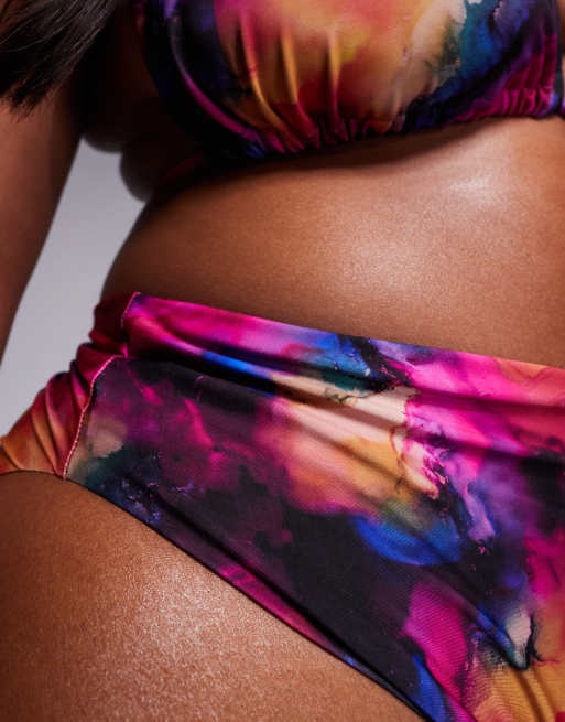 ASOS DESIGN Curve – Arina – Rosa bikiniunderdel med hög benskärning, hög midja och abstrakt mönster, 3 av 4