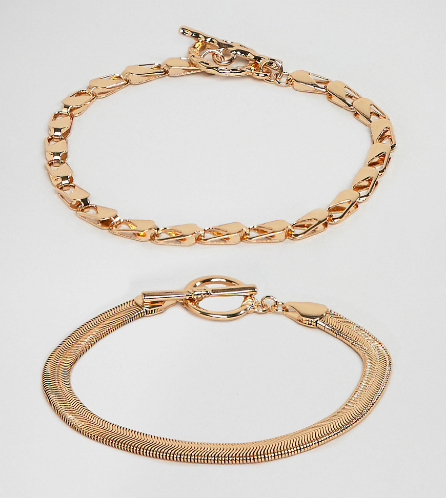 ASOS DESIGN – Curve – Armband med tung kedja och platt guldig repkedja i 2-pack