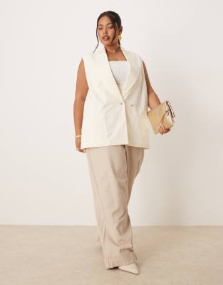 ASOS DESIGN Curve – Ärmelloser Multiway-Blazer mit Leinenanteil in Elfenbeinweiß - view 1