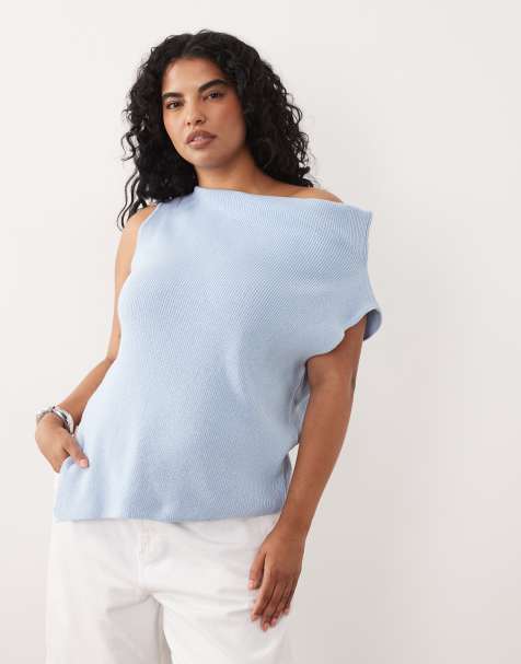 ASOS DESIGN Curve – Ärmelloses, asymmetrisches Oberteil in Blau - view 1