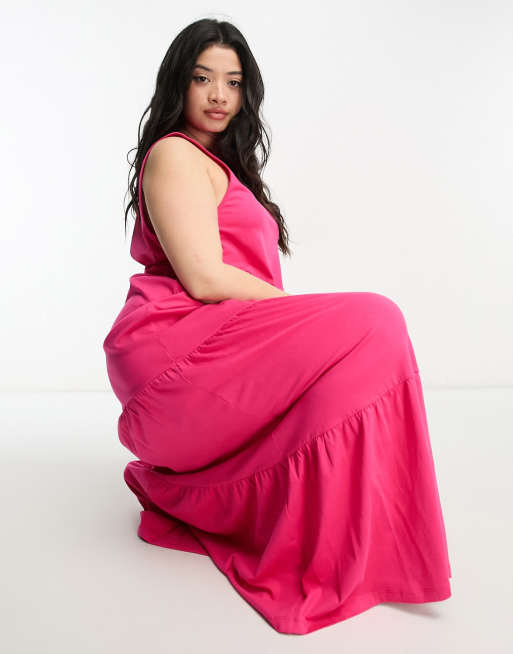 ASOS DESIGN Curve – Ärmelloses, gestuftes Maxikleid in Pink, 2 von 4