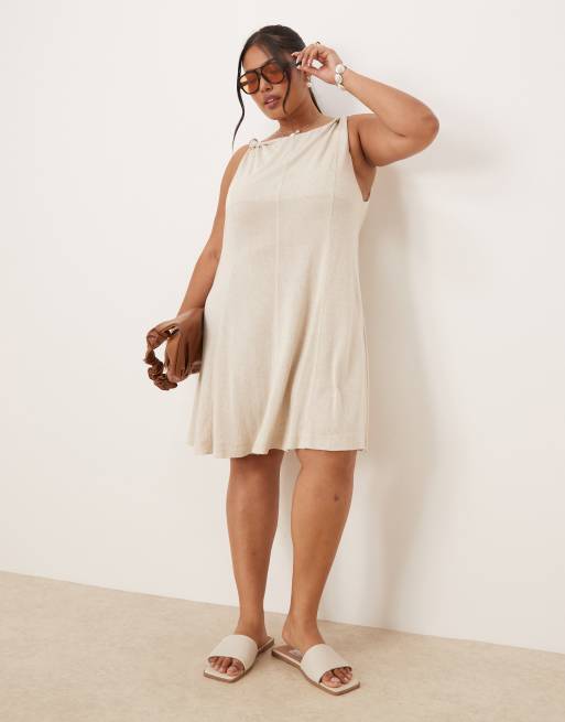 ASOS DESIGN Curve – Ärmelloses kurzes Sommerkleid aus Baumwolle in Creme, 2 von 4