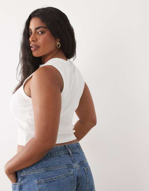 ASOS DESIGN Curve – Ärmelloses Trägertop in Cremeweiß mit Knopfdetail, 4 von 4