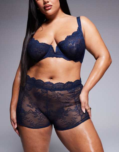 ASOS DESIGN Curve - Ashley - Ensemble de lingerie en dentelle - Bleu marine - view 1