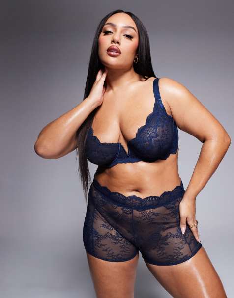 ASOS DESIGN Curve Ashley lace underwired bra in navy