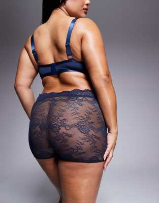 Asos Curve Asos Design Curve Ashley Lace Boxers In Navy