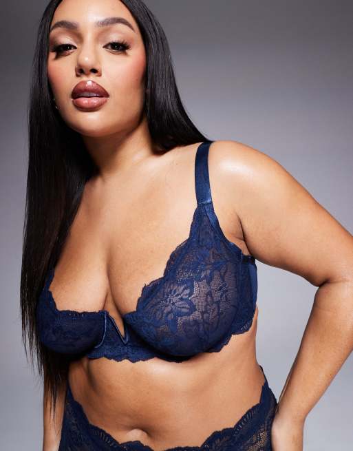ASOS DESIGN Curve - Ashley - Soutien-gorge à armatures en dentelle - Bleu marine, 3 de 4